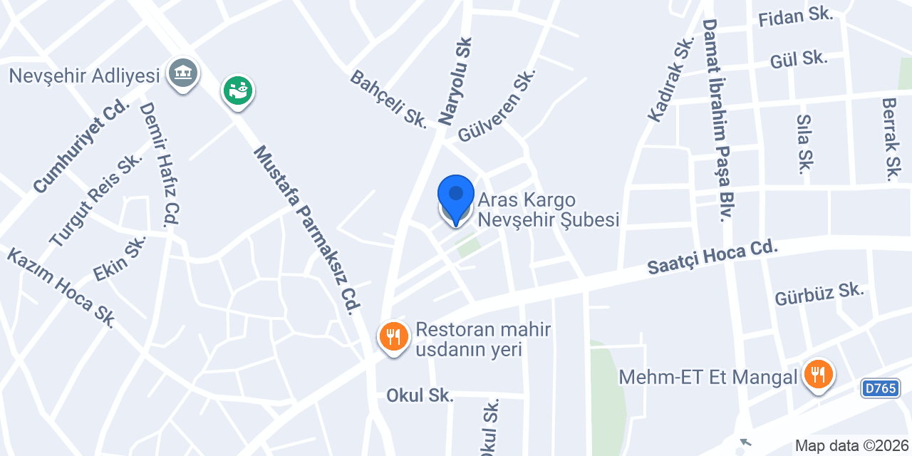 Aras Kargo Nevşehir Şubesi konumu
