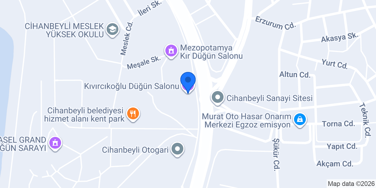 Kıvırcıkoğlu Düğün Salonu konumu