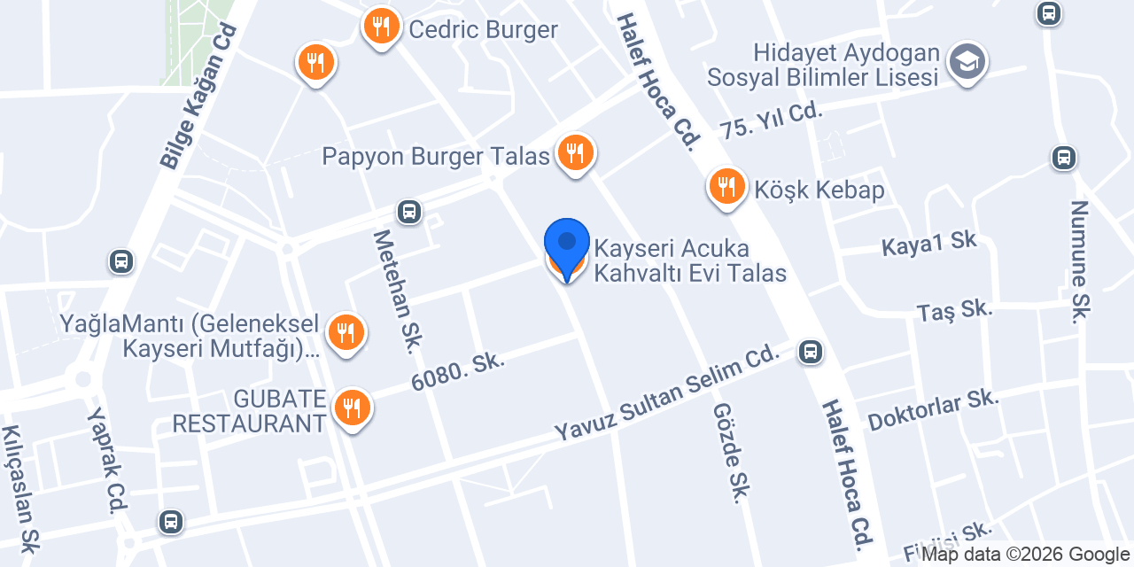 Kayseri Acuka Kahvaltı Evi Talas konumu