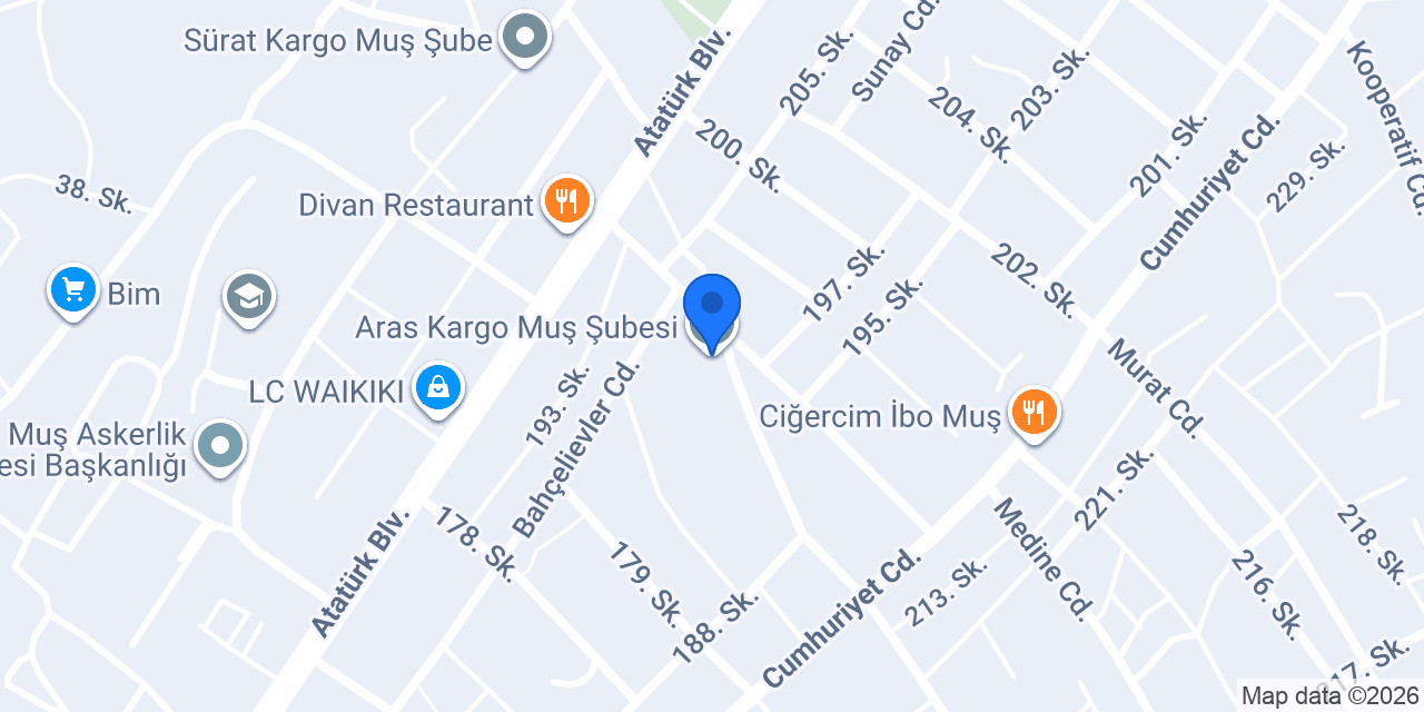 Aras Kargo Muş Şubesi konumu
