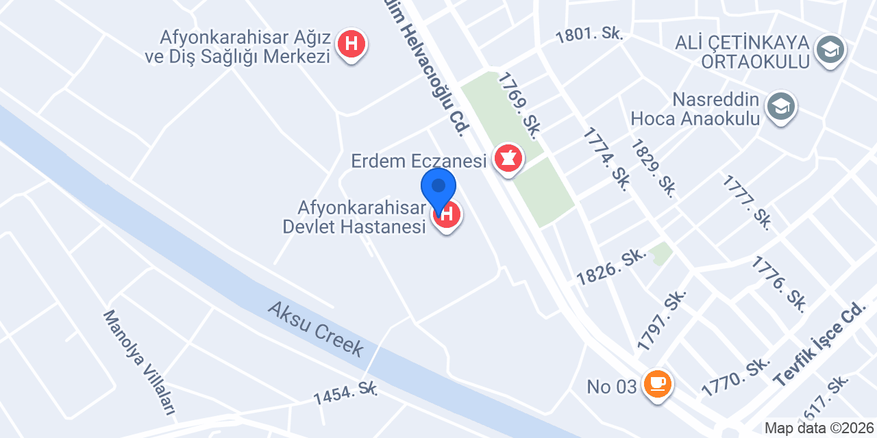 Afyon Devlet Hastanesi GETAT Birimi konumu