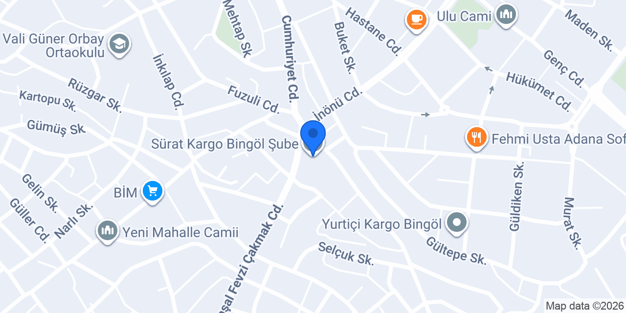 Sürat Kargo Bingöl Şube konumu