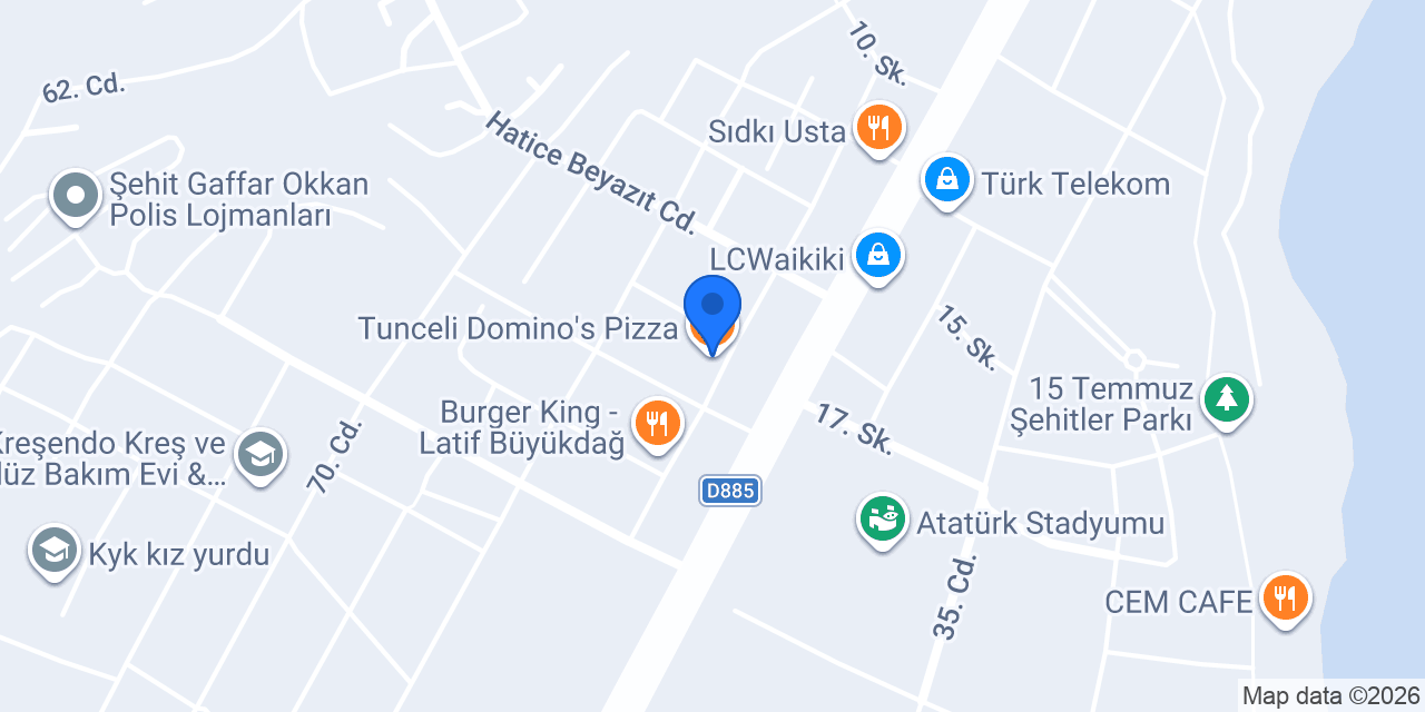 Tunceli Domino's Pizza konumu