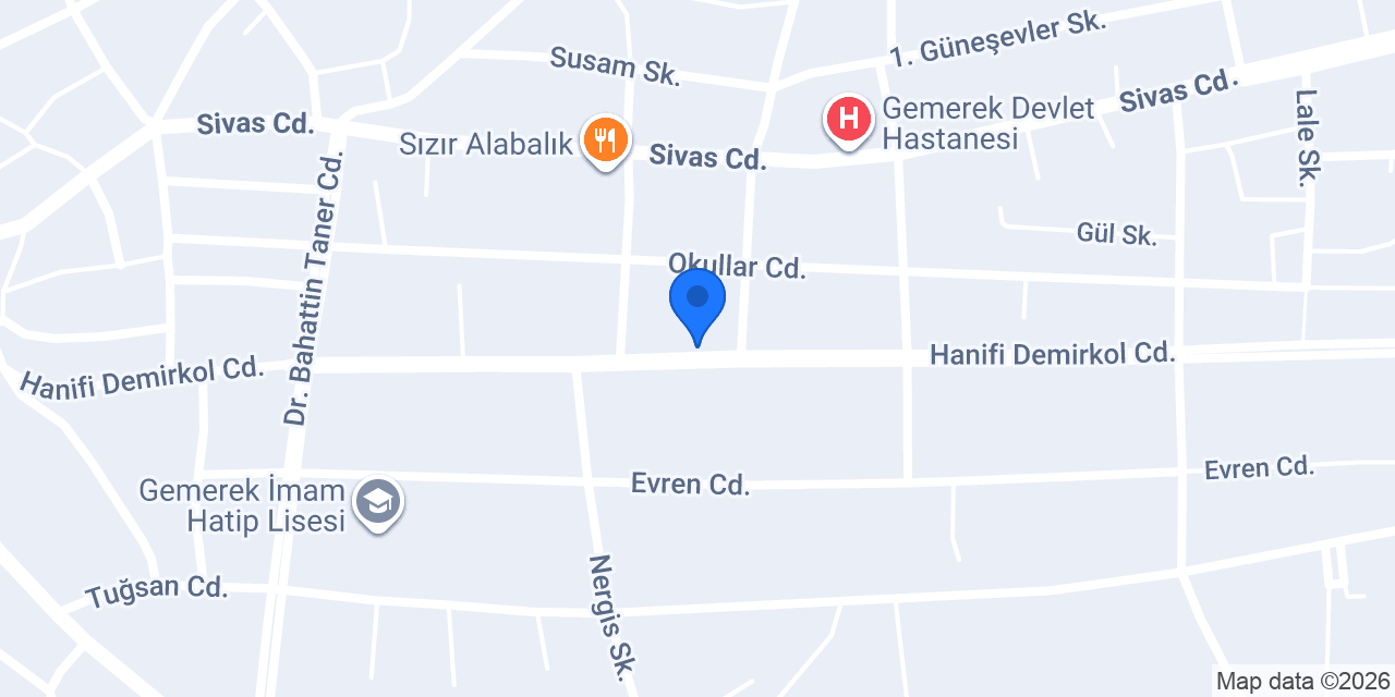 Gemerek İlçe Halk Kütüphanesi Müdürlüğü konumu