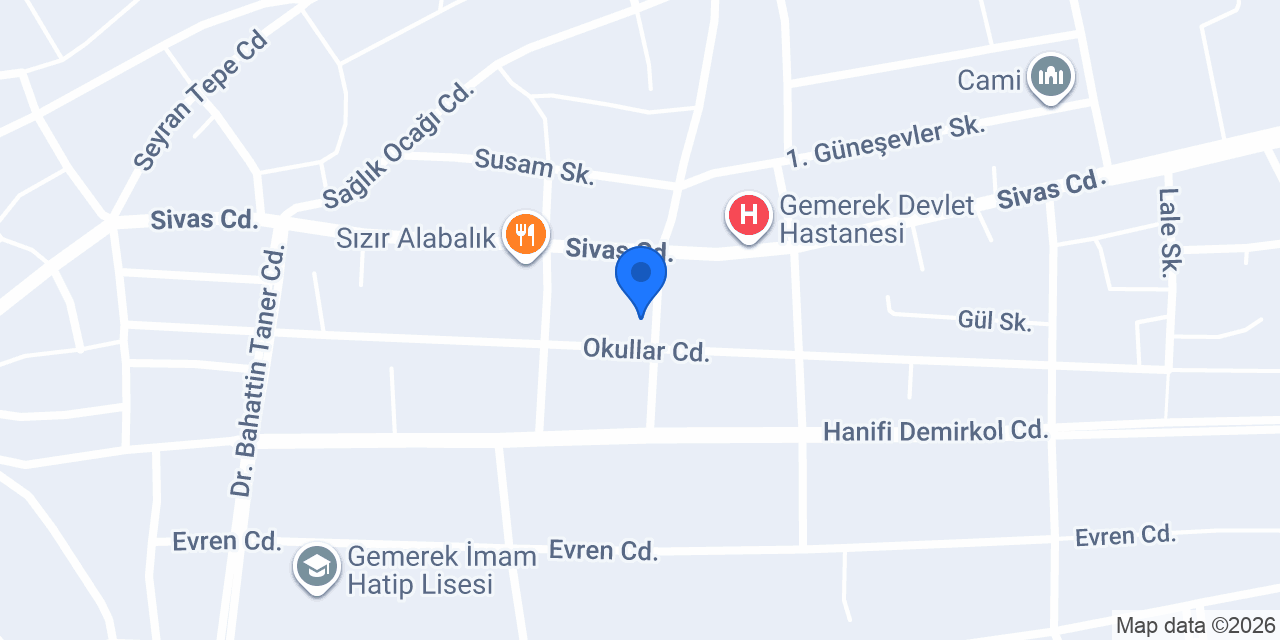 Gemerek Belediyesi Düğün Salonu konumu