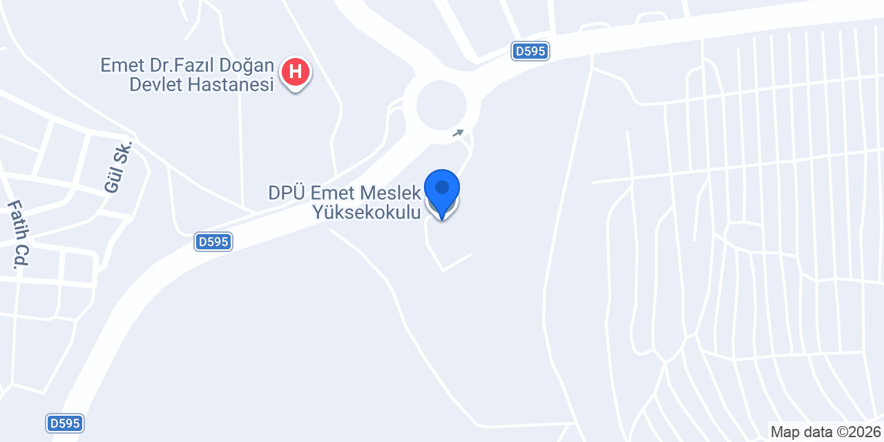 DPÜ Emet Meslek Yüksekokulu konumu