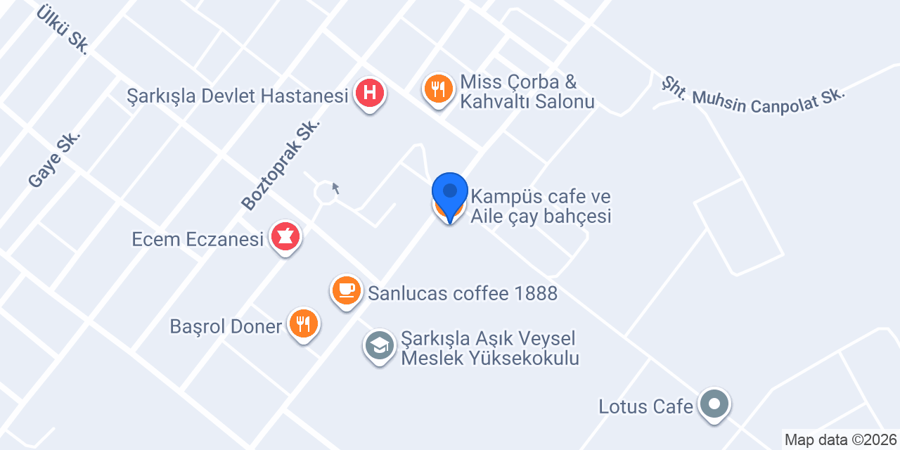 Kampüs cafe ve Aile çay bahçesi konumu