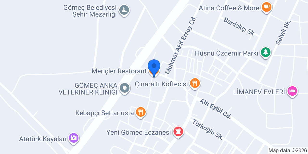 Meriçler Restorant konumu