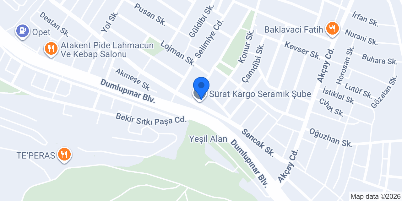 Sürat Kargo Seramik Şube konumu