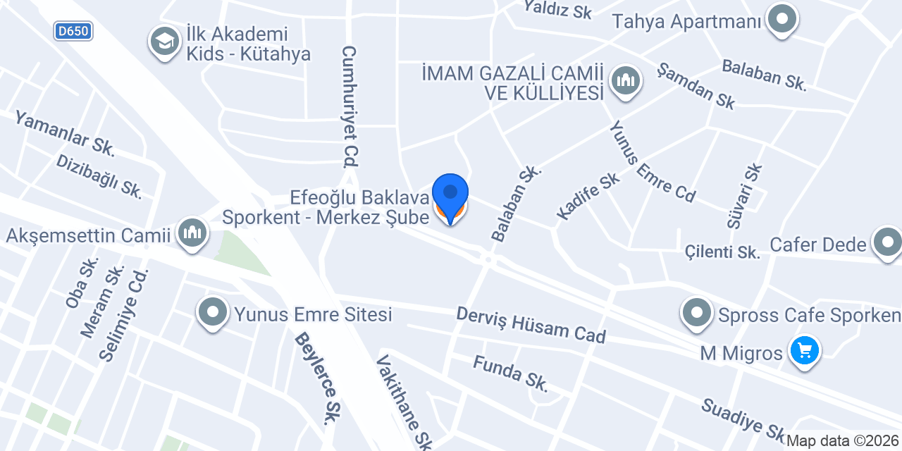Efeoğlu Baklava Sporkent konumu