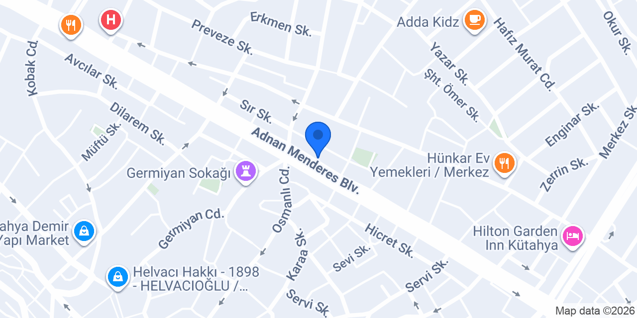 Ekleristan Kütahya Şubesi konumu