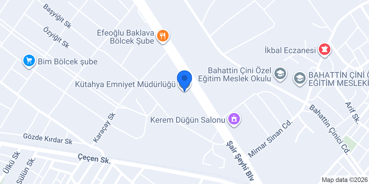 Kütahya Emniyet Müdürlüğü konumu