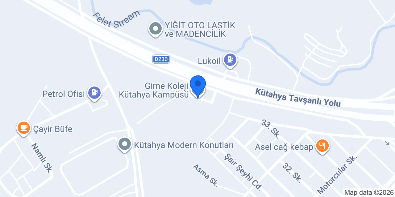 Girne Koleji Kütahya Kampüsü konumu