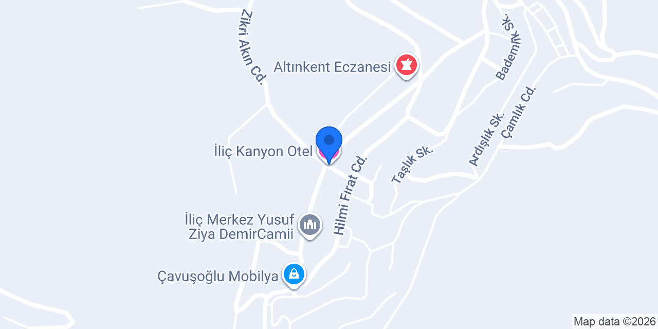 İliç Kanyon Otel konumu