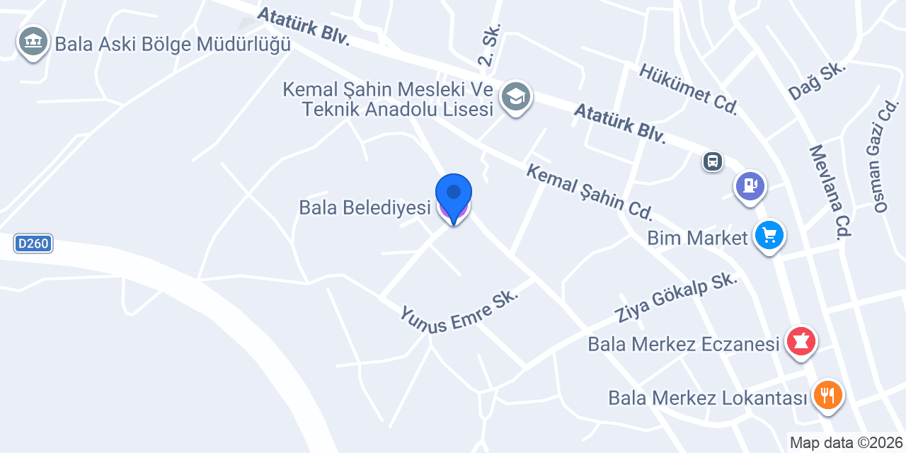 Bala Belediyesi konumu