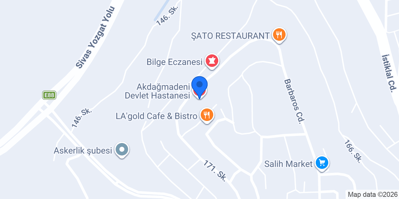 Akdağmadeni Devlet Hastanesi konumu