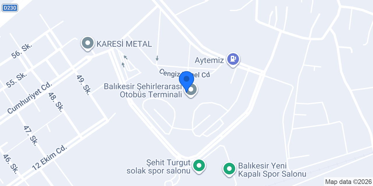 Balıkesir Otobüs Terminali konumu