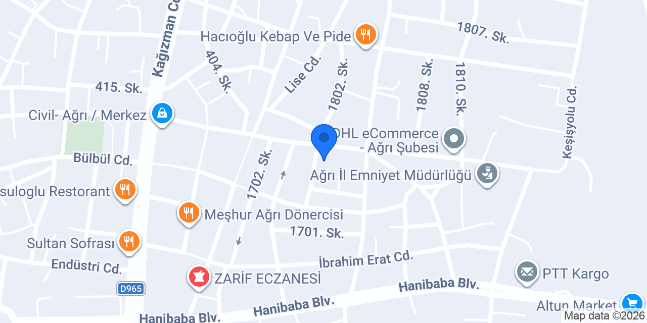 Sürat Kargo Ağrı Şube konumu