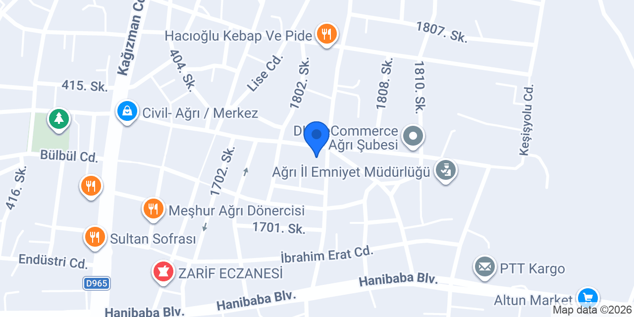 Aras Kargo Ağrı Şubesi konumu