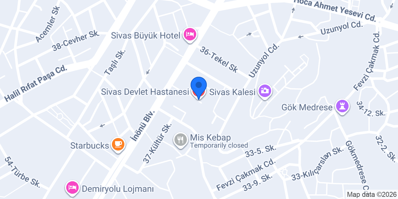 Sivas Devlet Hastanesi konumu