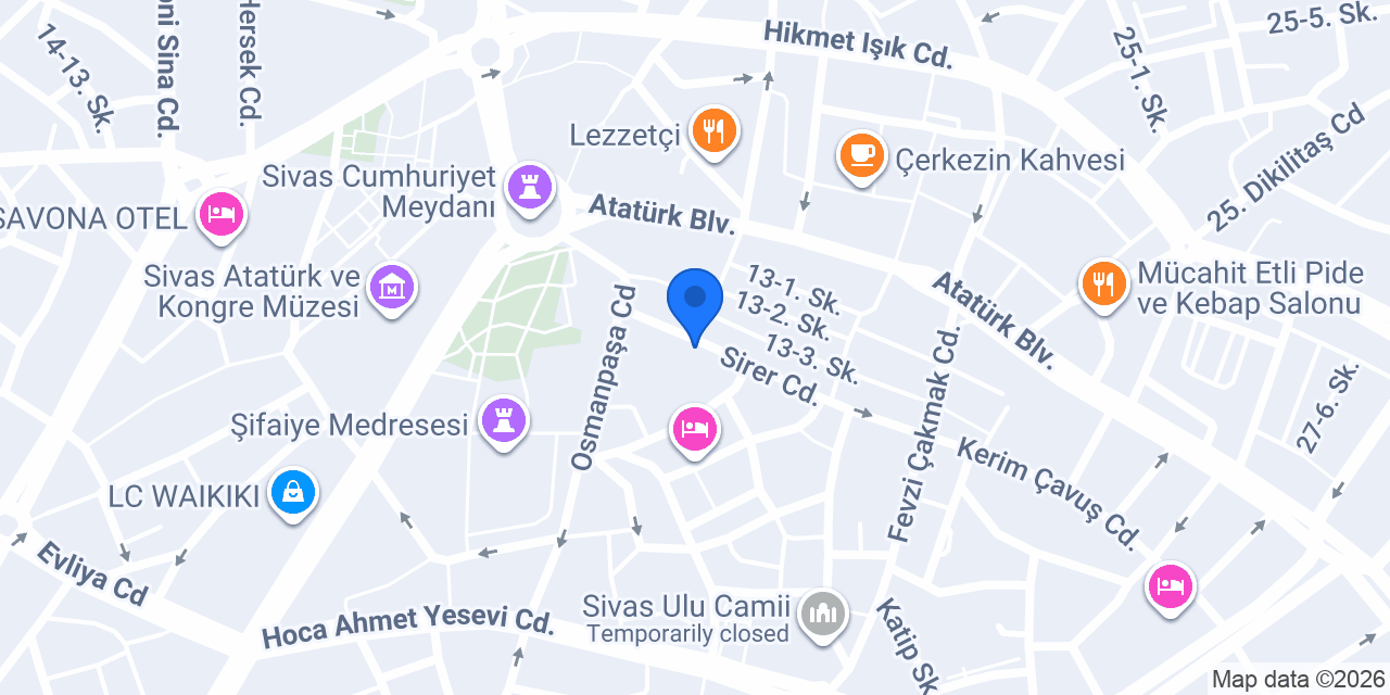 Türkiye Finans Sivas Şubesi konumu