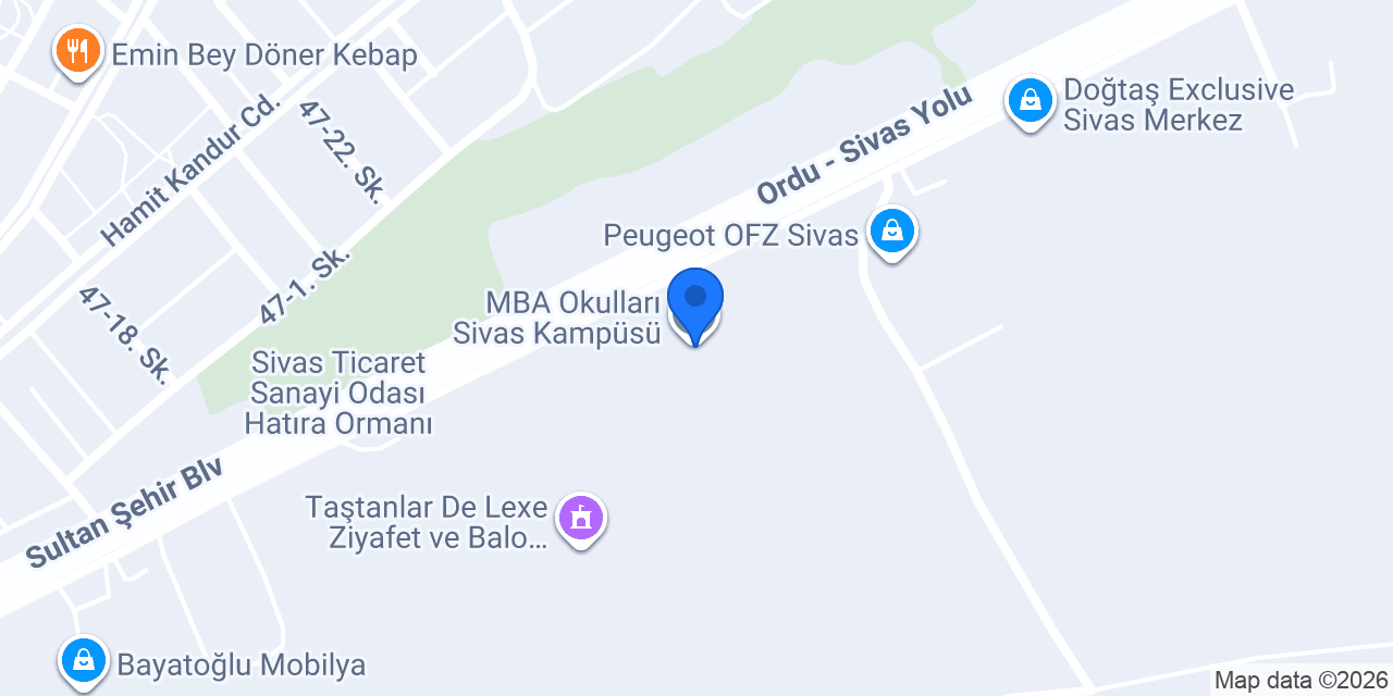 MBA Okulları Sivas Kampüsü konumu
