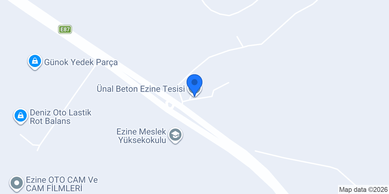 Ünal Beton Ezine Tesisi konumu