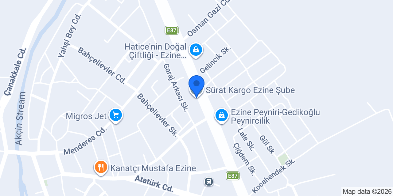 Sürat Kargo Ezine Şube konumu