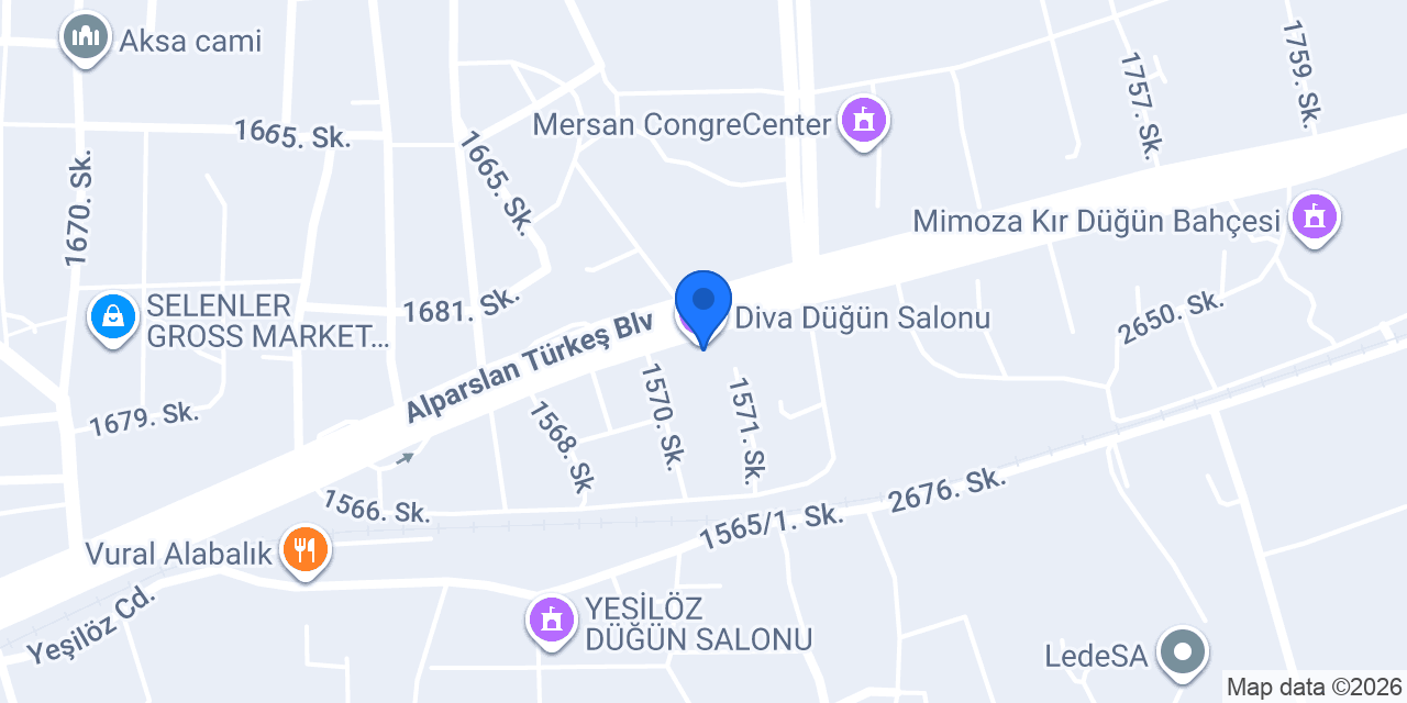 Diva Düğün Salonu konumu