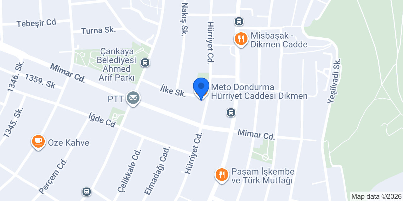 Meto Dondurma Hürriyet Caddesi Dikmen konumu