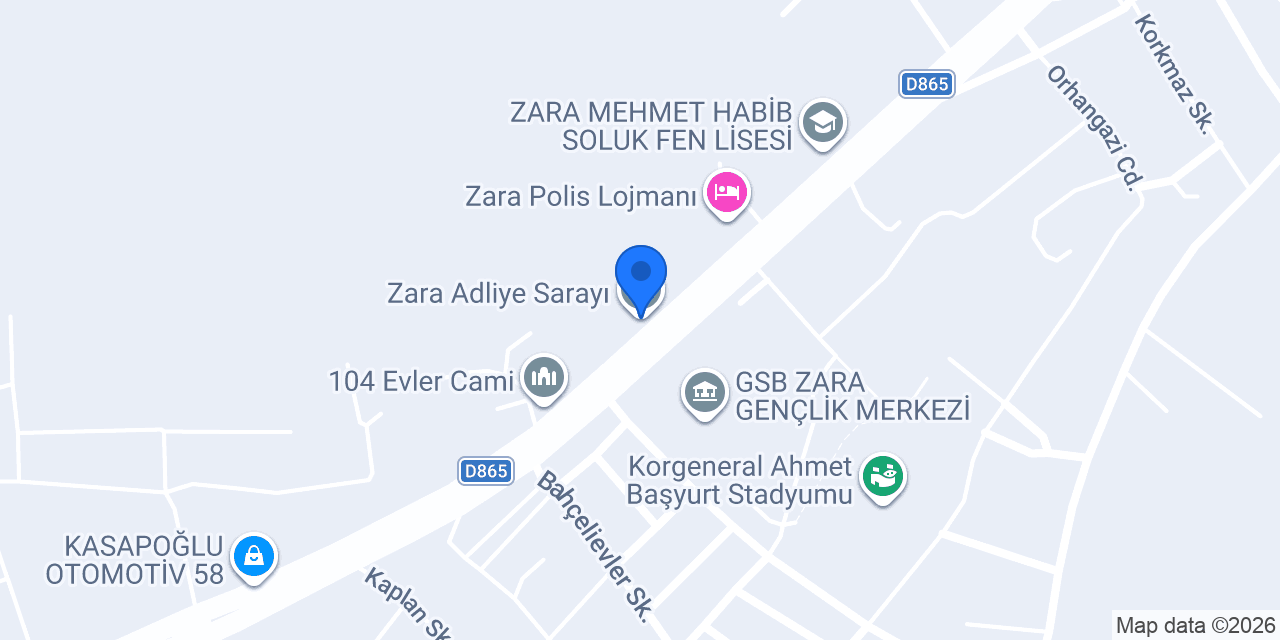 Zara Adliye Sarayı konumu