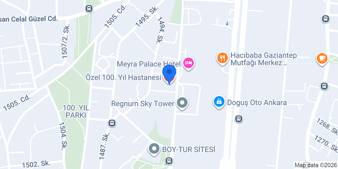 Özel 100. Yıl Hastanesi konumu