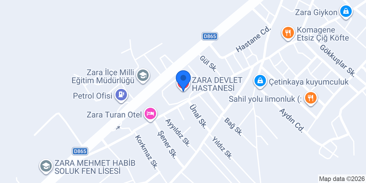 ZARA DEVLET HASTANESİ konumu