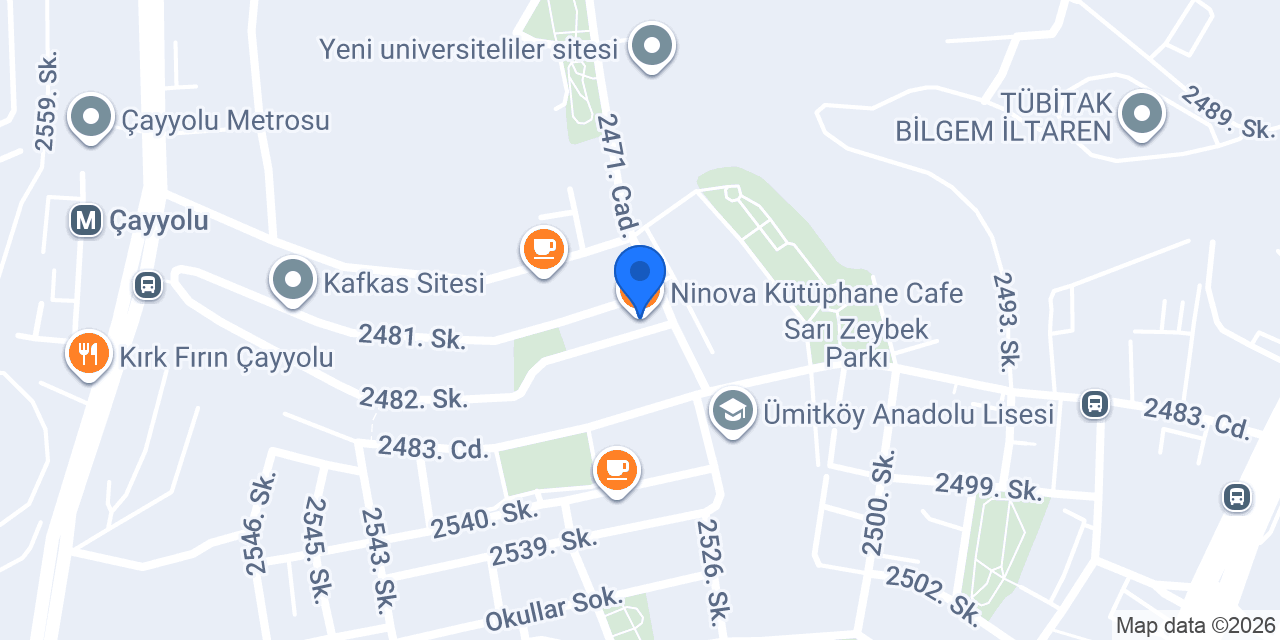 Ninova Kütüphane Cafe konumu