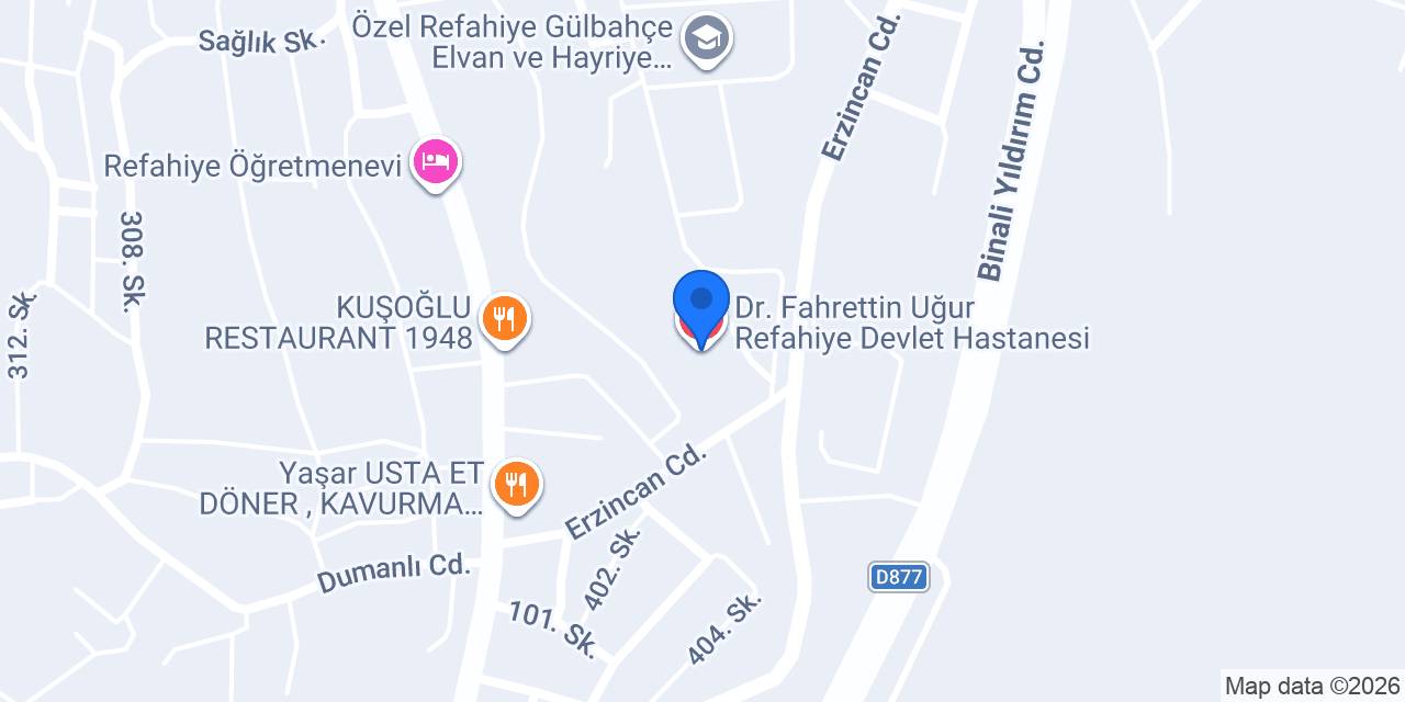 Dr. Fahrettin Uğur Refahiye Devlet Hastanesi konumu