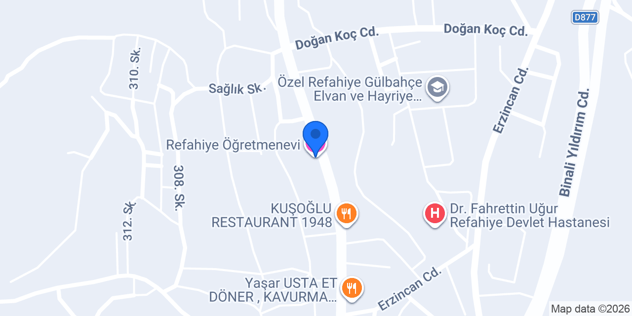 Refahiye Öğretmenevi konumu