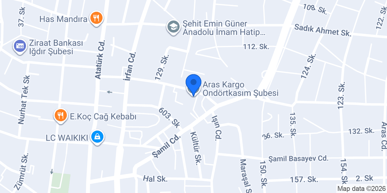 Aras Kargo Ondörtkasım Şubesi konumu