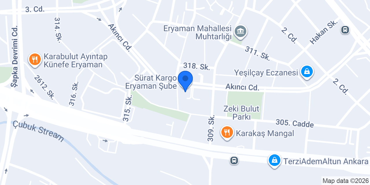 Sürat Kargo Eryaman Şube konumu