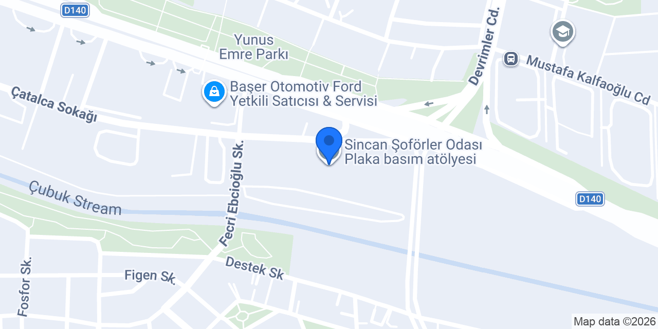 Sincan Şoförler Odası Plaka basım atölyesi konumu