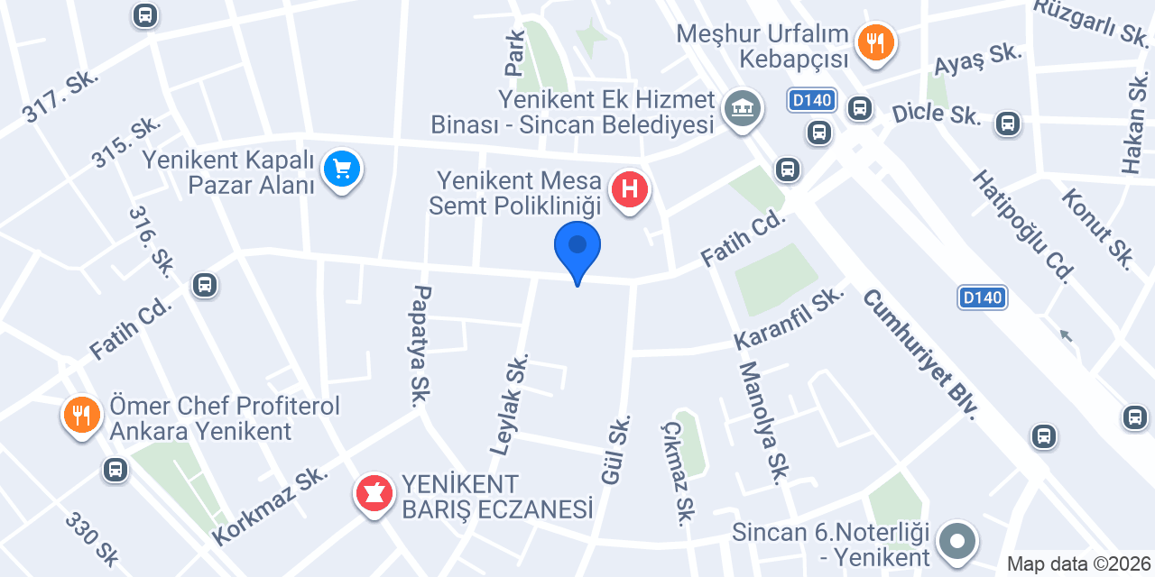 Alkan Optik 2 Yenikent Merkez Şubesi konumu