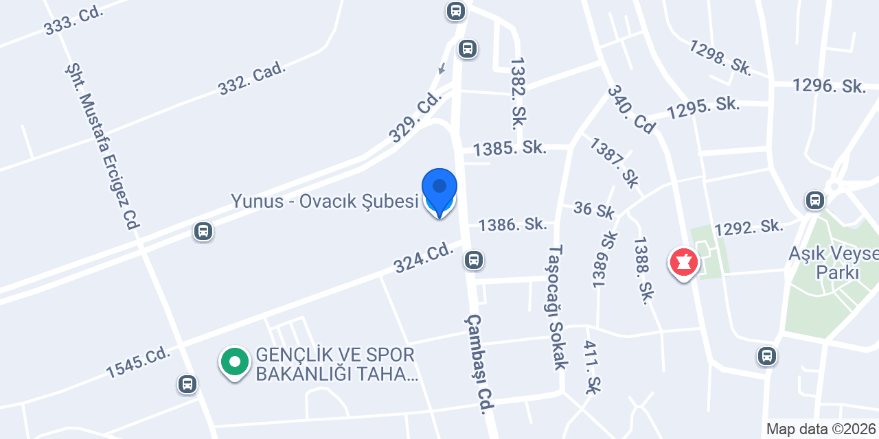 Yunus - Ovacık Şubesi konumu