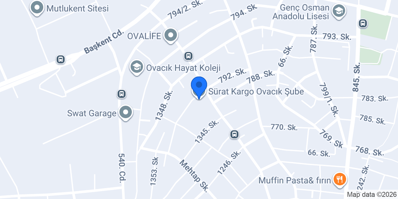 Sürat Kargo Ovacık Şube konumu