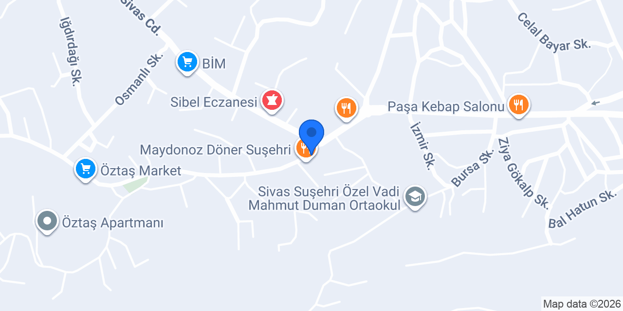 Bi pizza hamburger Suşehri konumu