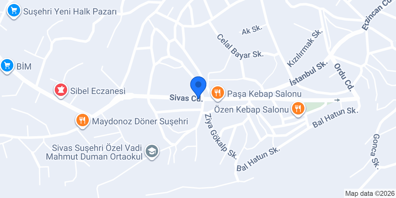 Suşehri Köroğlu Taksi Ekrem DİLCE konumu
