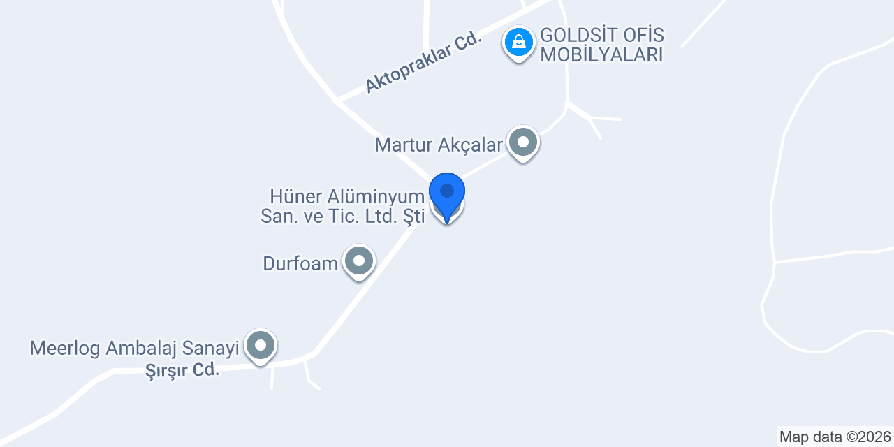 Hüner Alüminyum San. ve Tic. Ltd. Şti. konumu