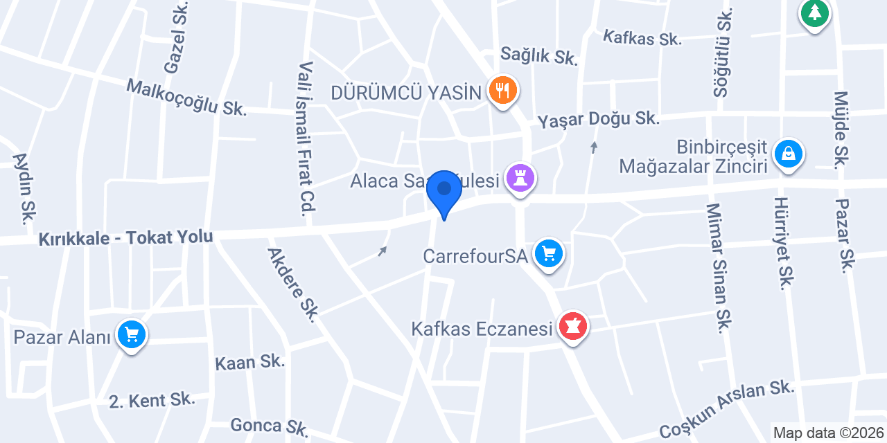 Alaca Adıyörem çiğ köftecisi konumu