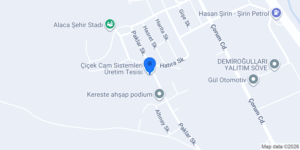Çiçek Cam Sistemleri Üretim Tesisi konumu