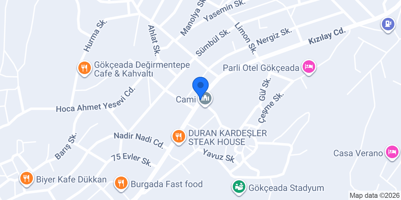 Gökçeada Helios pansiyon konumu