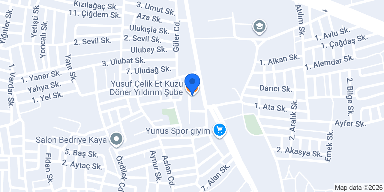 Yusuf Çelik Et Kuzu Döner Yıldırım Şube konumu