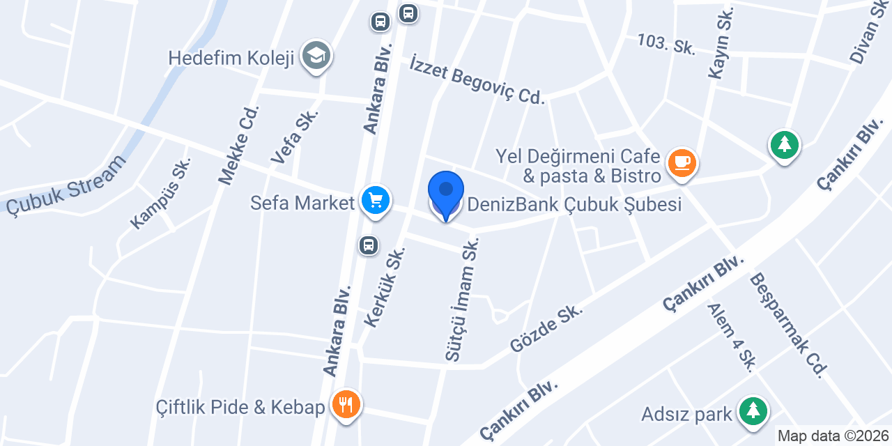 DenizBank Çubuk Şubesi konumu